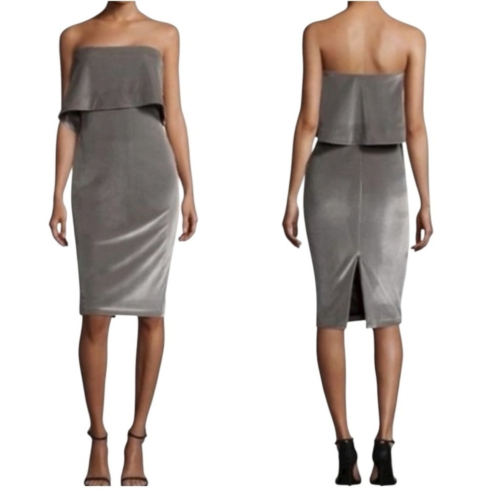 Likely Dress Women 4 Gray Silver Velvet Strapless Driggs Midi NWT Party Cocktail